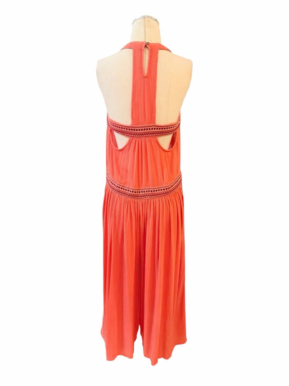 RARE Free People Coral Sleeveless Boho embroidered Wide Leg Jumpsuit sz XS - Picture 10 of 15